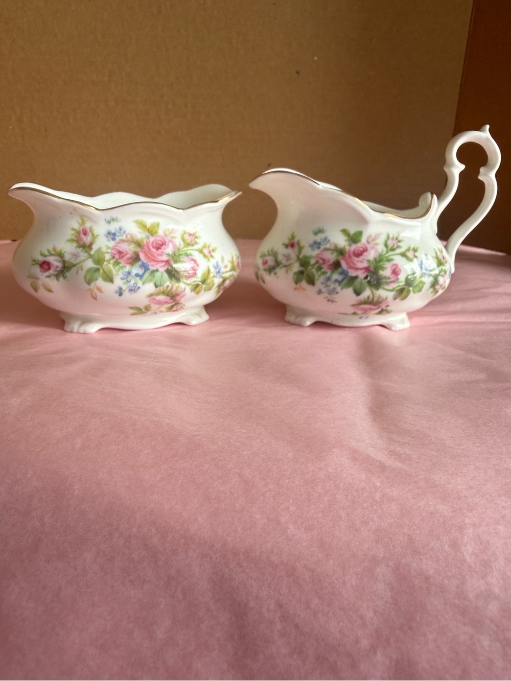 Vintage Royal Albert Moss Rose Creamer and Sugar Bowl Set Bone China England